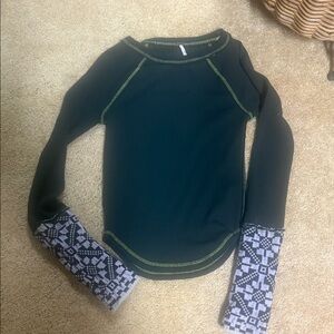 Free People Women Green Reversible Cuff Crewneck Raglan Sleeve Blouse Top Size S